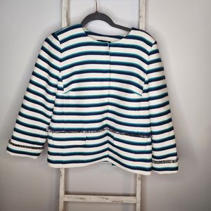Talbots size 10 tweed fringe stripe snap closure jacket